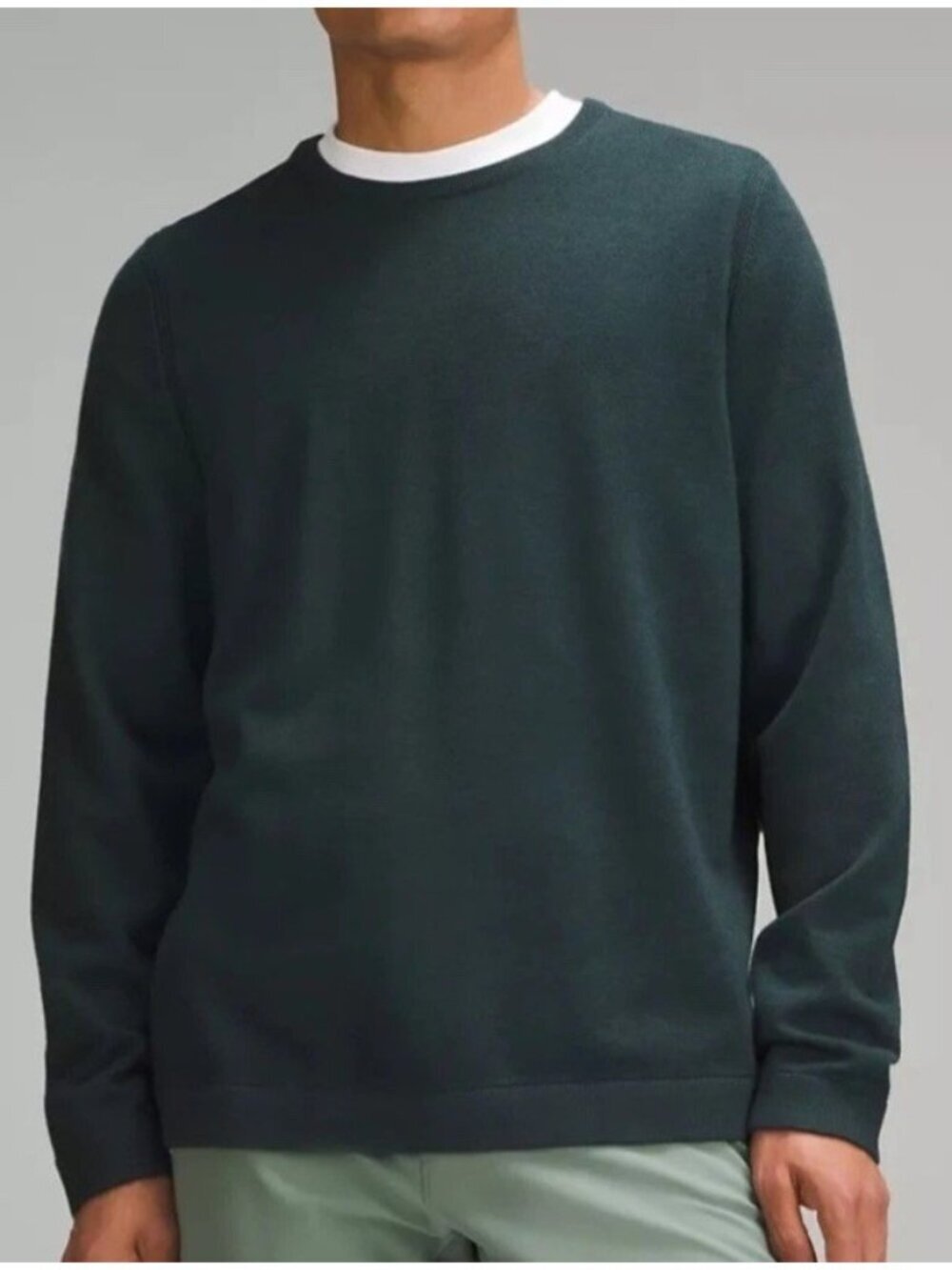 LULULEMON Men’s Large New Venture Sweater Merino Wool Green Crewneck